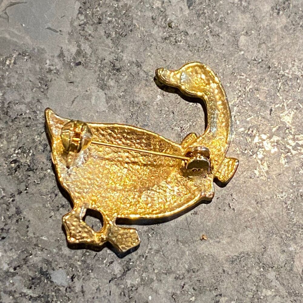 Vintage Enamel Christmas Goose Pin Rhinestone Brooch - Picture 2 of 3
